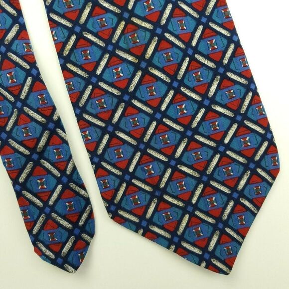Surrey Red Blue Silk Tie‎ Geometric Italy 58 3.75 - Picture 1 of 6